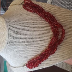Handmade red beaded necklace